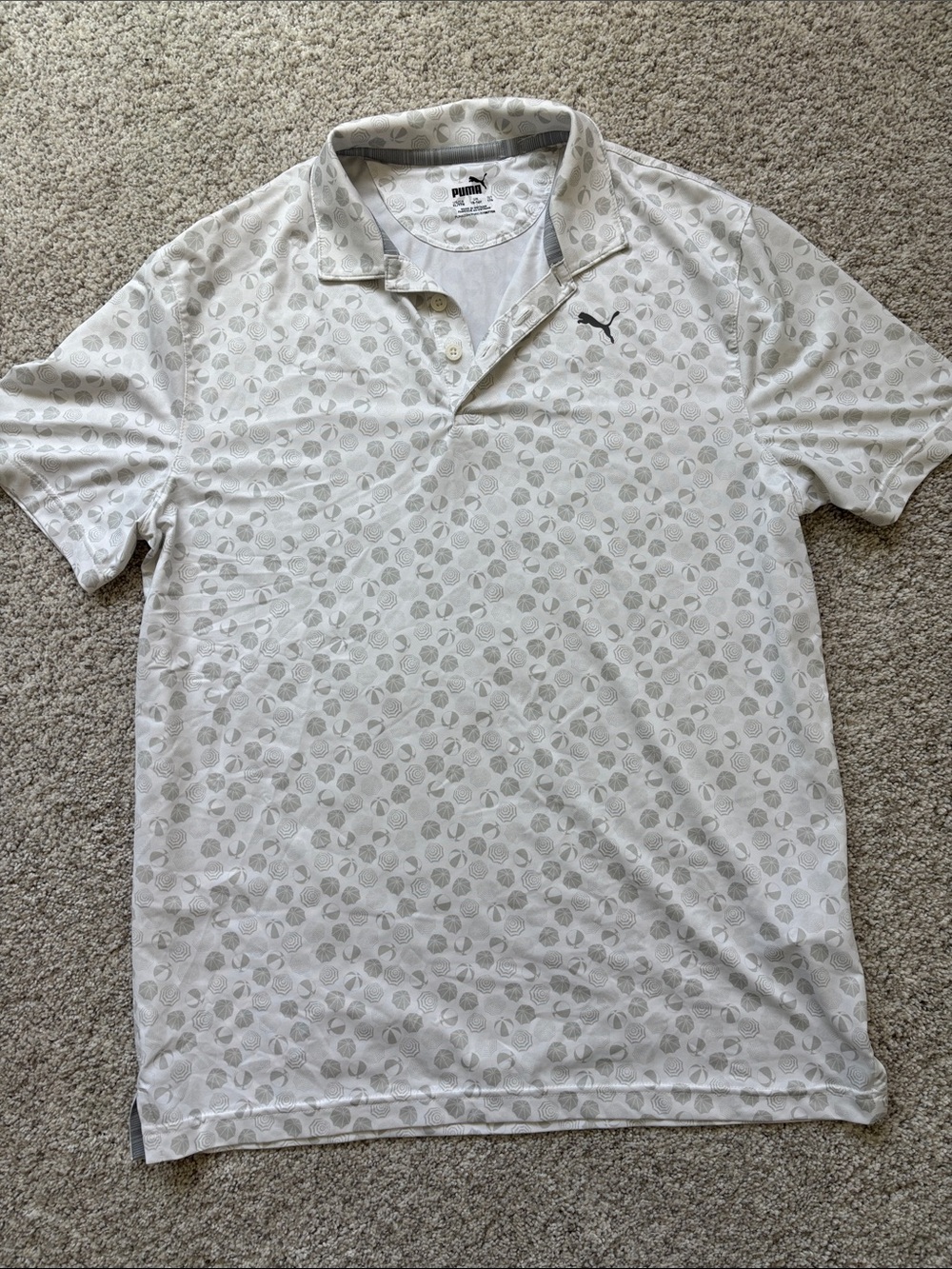 Puma golf White Polo with Subtle Gray umbrella pattern